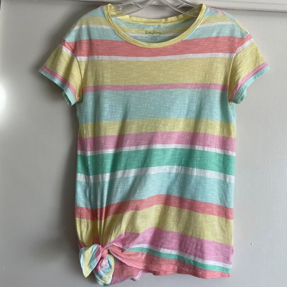 Lilly Pulitzer Lazy Days Stripe Short Sleeve Glin Cotton Scoop T Shirt Top  XS - Picture 1 of 12